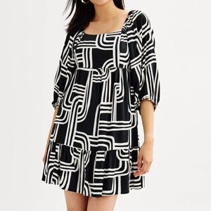 Nine West Black and White Geometric Midi Dress